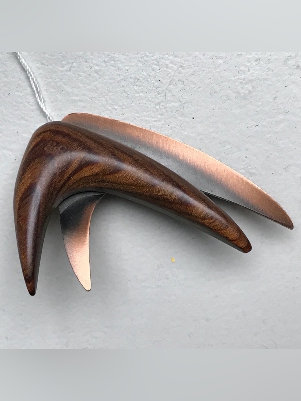 MCM Wood and Copper Brooch, Vintage